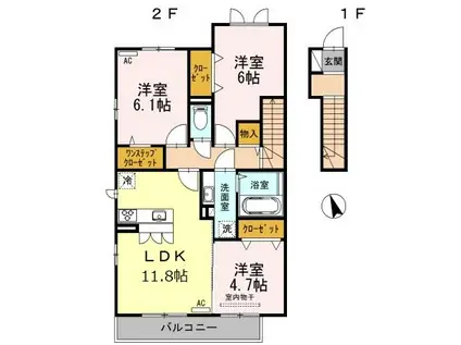 グレイスソシアK(3LDK/2階)の間取り写真