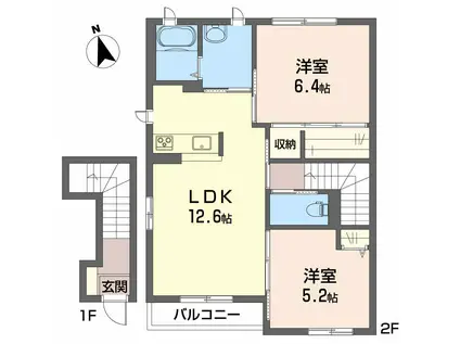 プレミオ松前A・B棟(2LDK/2階)の間取り写真