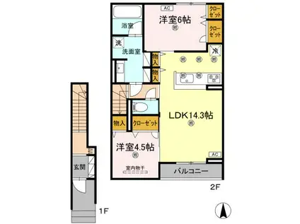 アヴェンセ B棟(2LDK/2階)の間取り写真