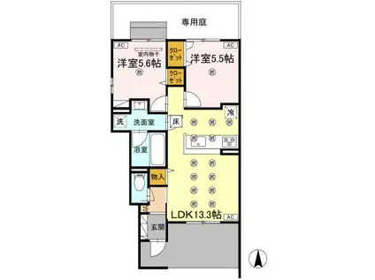 アヴェンセ A棟(2LDK/1階)の間取り写真