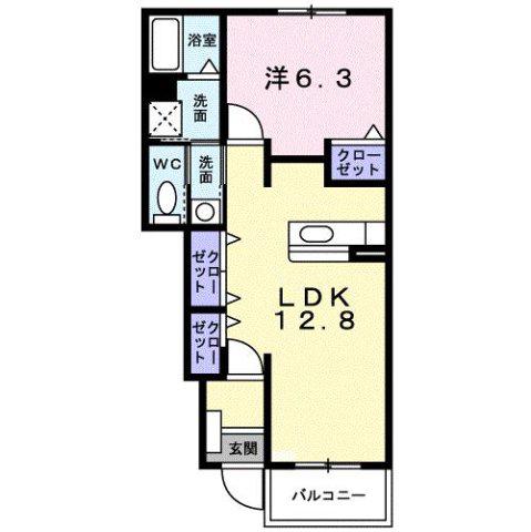 プリムローズⅡB(1LDK/1階)の間取り写真