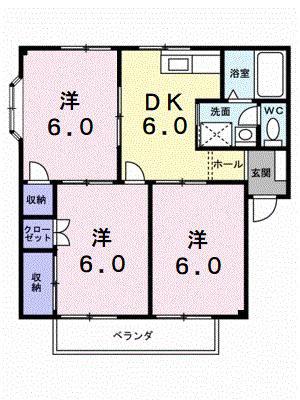 シティハイツ沖(3DK/1階)の間取り写真