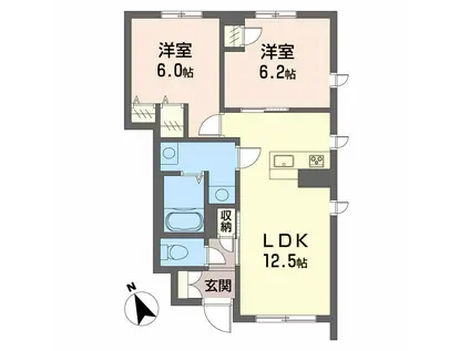 ガルテンMASAKI B棟(2LDK/2階)の間取り写真