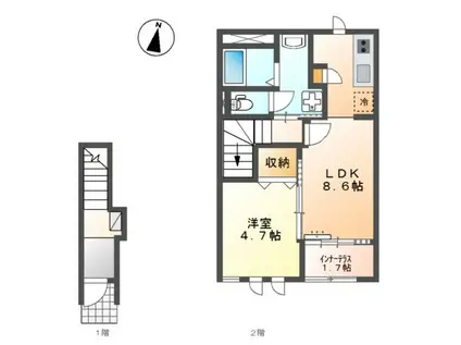 オアシスガーデン立花(1LDK/2階)の間取り写真