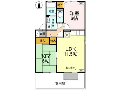 セジュール西余戸(2LDK/1階)の間取り写真