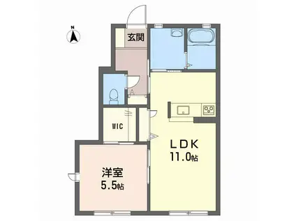 グランヴィル S棟N棟(1LDK/2階)の間取り写真