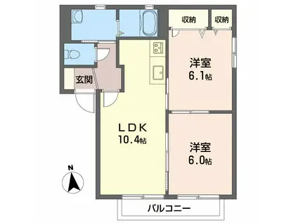 アルバトロス空港通 B棟(2LDK/2階)の間取り写真