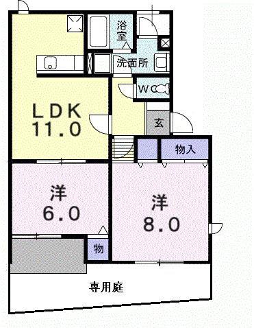 パルテノン吉藤C(2LDK/1階)の間取り写真