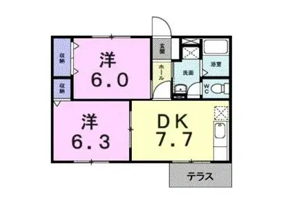 シャルマン牛渕A(2DK/1階)の間取り写真