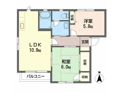 グリーンガーデン(2DK/1階)の間取り写真