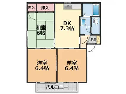 エスポワールA・B・C(3DK/2階)の間取り写真