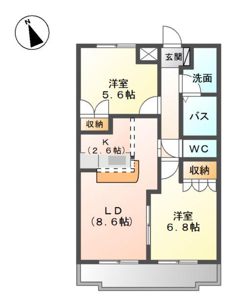 プランドール・カネキD棟(2LDK/1階)の間取り写真