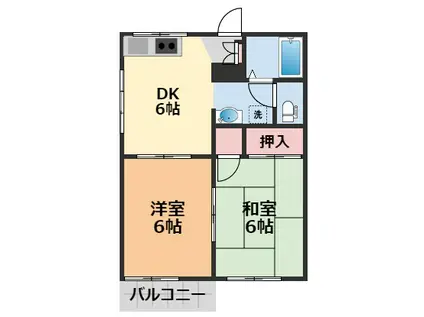 ドエル東山 A・B・C棟(2DK/2階)の間取り写真