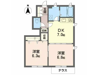 GROVE PLACE A棟 B棟(2DK/1階)の間取り写真