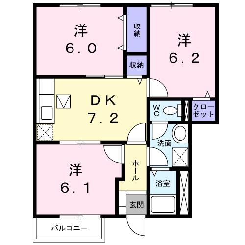 ソル・サリエンテB(3DK/1階)の間取り写真
