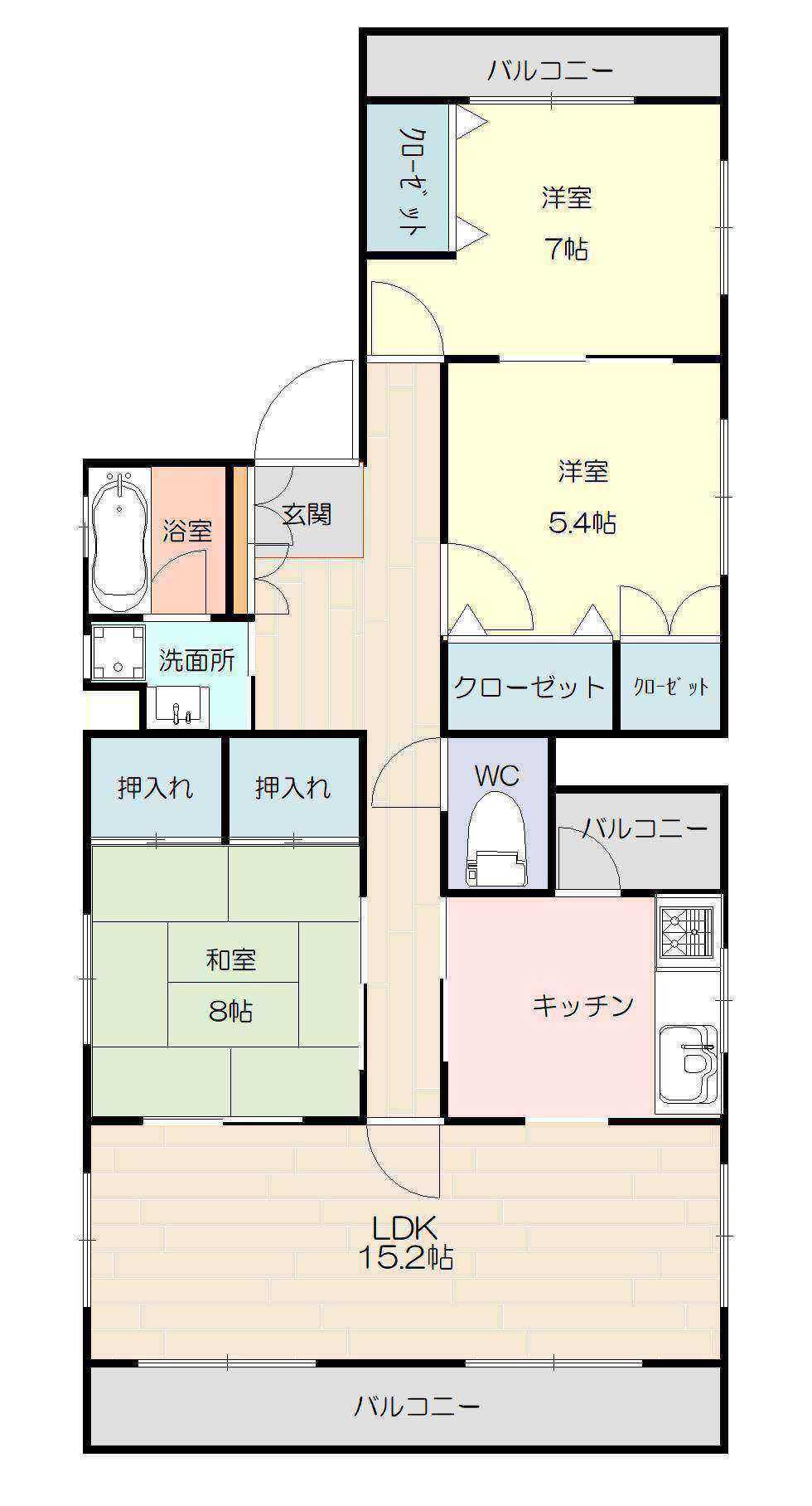プレジール道後(3LDK/5階)の間取り写真
