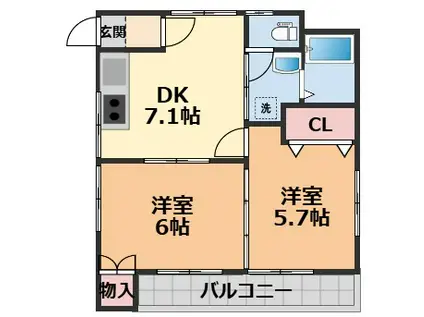 ヴィータファミール(2DK/3階)の間取り写真