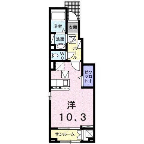 アンジュー北吉井 B(ワンルーム/1階)の間取り写真