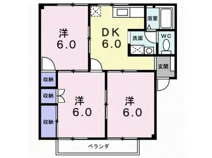 ハイツルーラルⅠ(3DK/2階)の間取り写真
