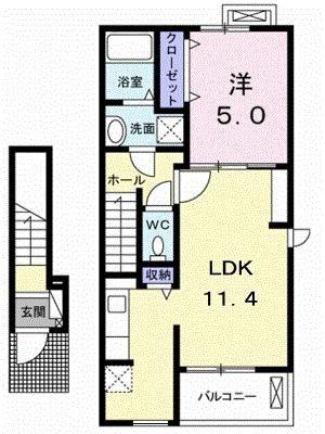 アルカンシエルB(1LDK/2階)の間取り写真