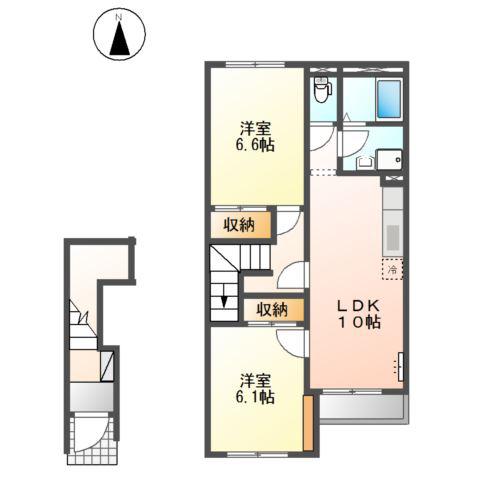 クレシア南黒田(2LDK/2階)の間取り写真