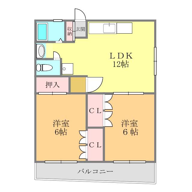 カーサグラン志津川(2LDK/3階)の間取り写真