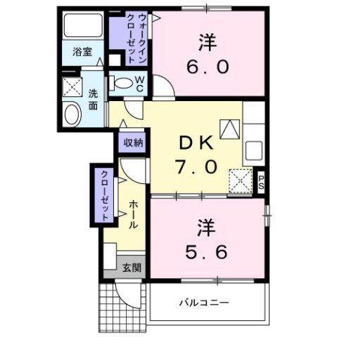 メゾン・アルモニーB(2DK/1階)の間取り写真