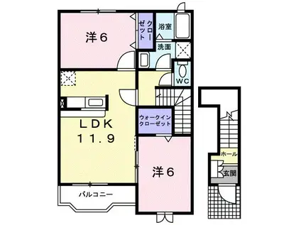 アンジュベリーB(2LDK/2階)の間取り写真