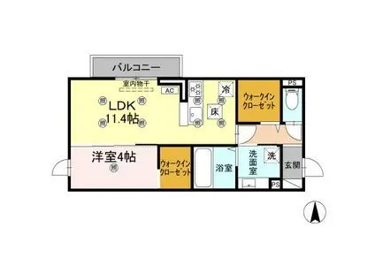 クランツ古川西A棟(1LDK/1階)の間取り写真