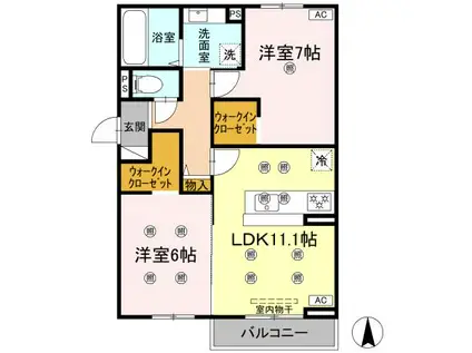 クランツ古川西A棟(2LDK/1階)の間取り写真