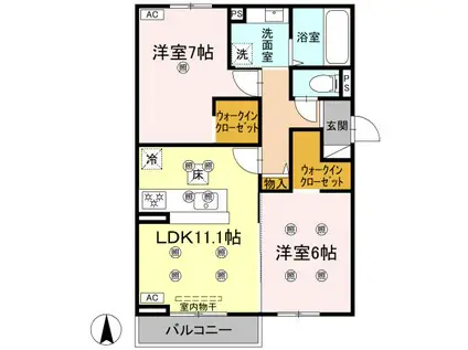クランツ古川西B棟(2LDK/1階)の間取り写真