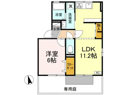 セジュール来住 A・B棟(2DK/1階)の間取り写真