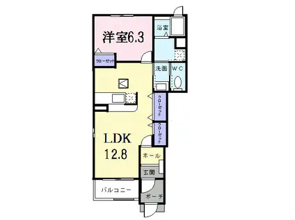 メリーブライトA(1LDK/1階)の間取り写真