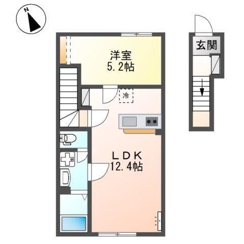 アジュール(1LDK/2階)の間取り写真