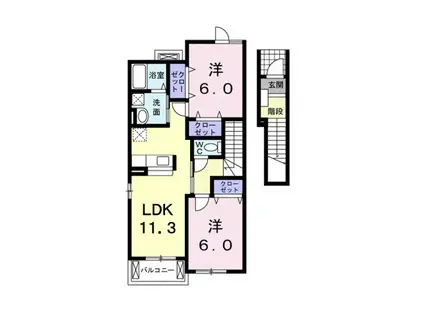 ピアチェーレⅢ(2LDK/2階)の間取り写真