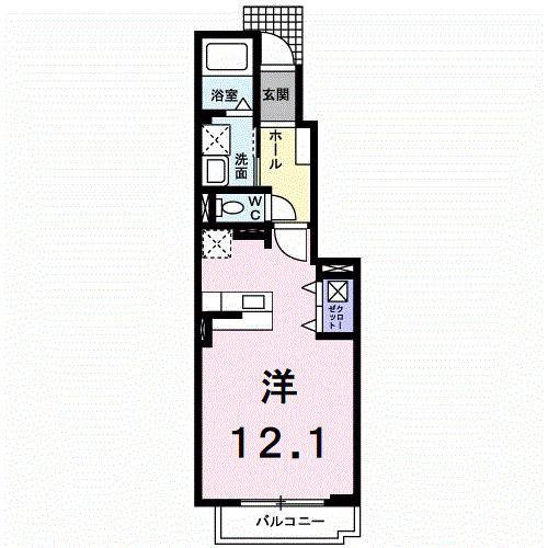 カーサプラシード(ワンルーム/1階)の間取り写真