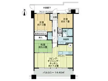 サーパス道後公園南(3LDK/5階)の間取り写真