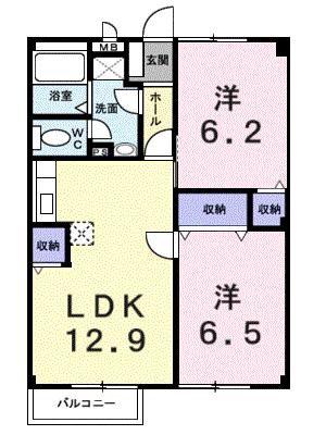 サンフィールドK(2LDK/1階)の間取り写真