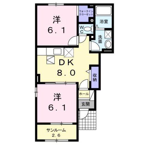 シャン ド シューⅡ(2DK/1階)の間取り写真