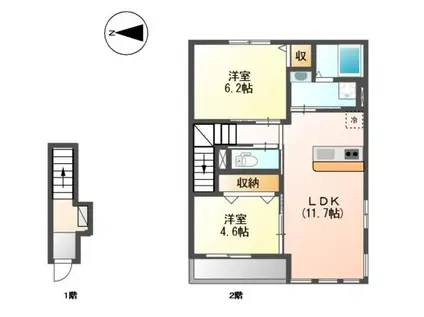 エスペランサ針田(2LDK/2階)の間取り写真