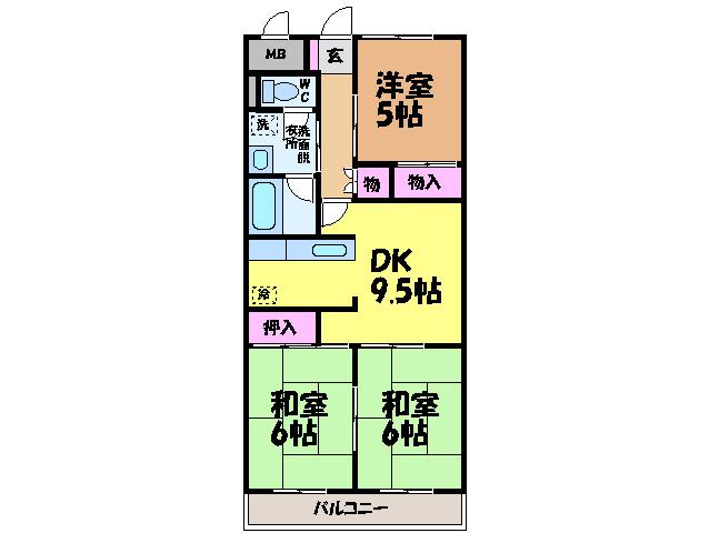 コスモ川内(3LDK/4階)の間取り写真