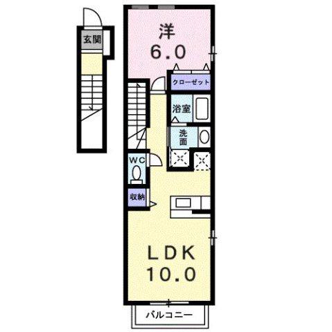 クレメント・エヌA(1LDK/2階)の間取り写真