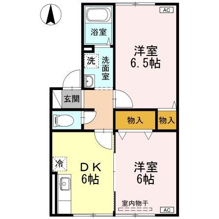 アヴァンティ浜田A・B・C(2DK/1階)の間取り写真