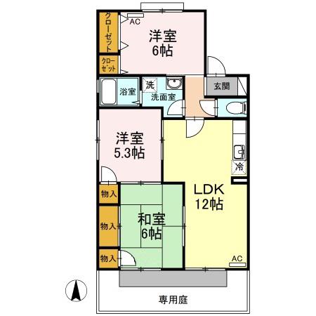 エスポワール34 B棟(3LDK/2階)の間取り写真