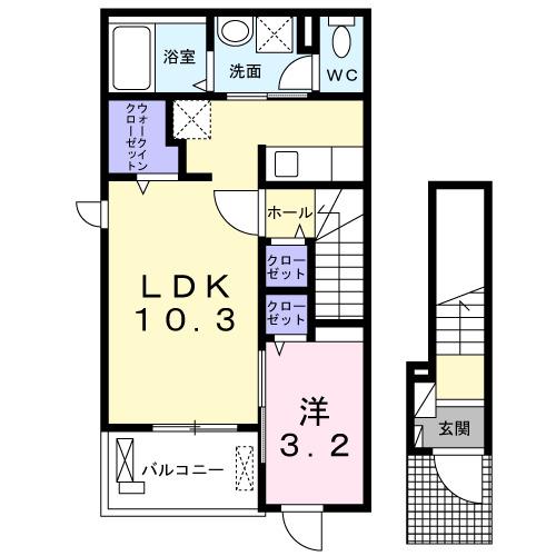 ハルカス Ⅰ(1LDK/2階)の間取り写真