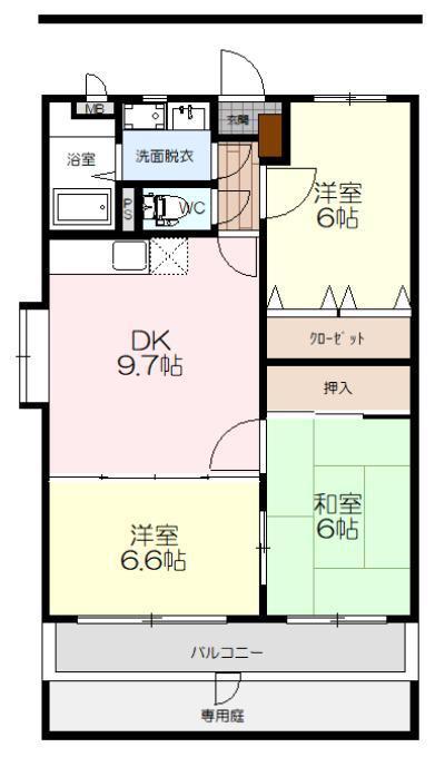 ベイリーフA(3DK/1階)の間取り写真