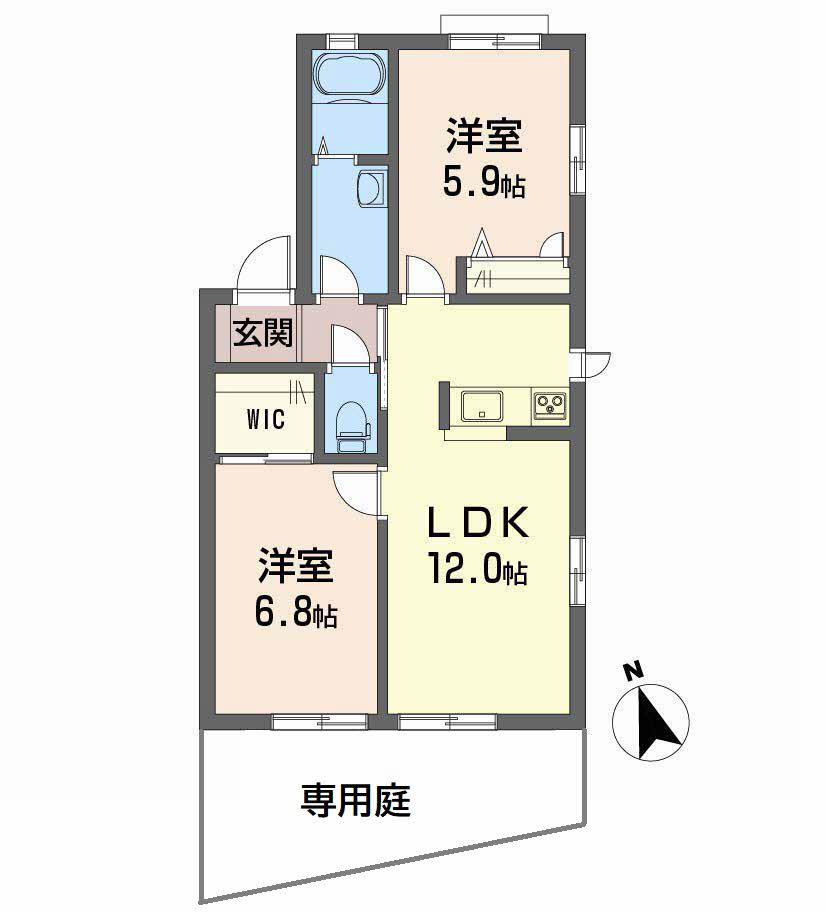 プランドール凛AB棟(2LDK/2階)の間取り写真