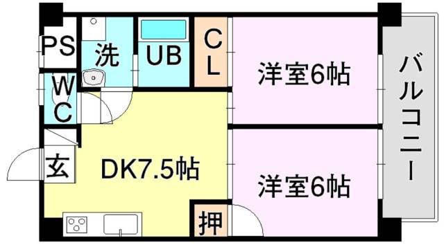 第5ゴトービル(2DK/6階)の間取り写真