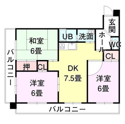 第7ゴトービル(3DK/4階)の間取り写真
