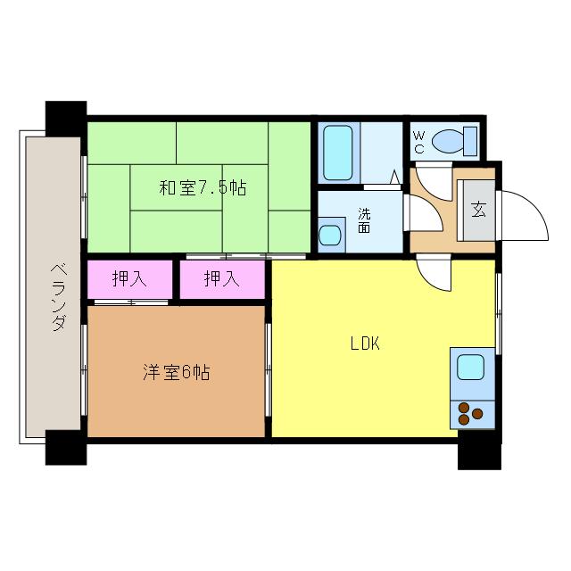 第7ゴトービル(2LDK/6階)の間取り写真